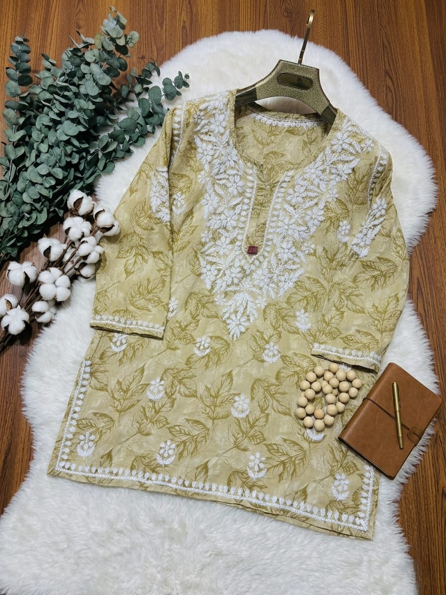 Chikankari Mul Mul Short Kurta