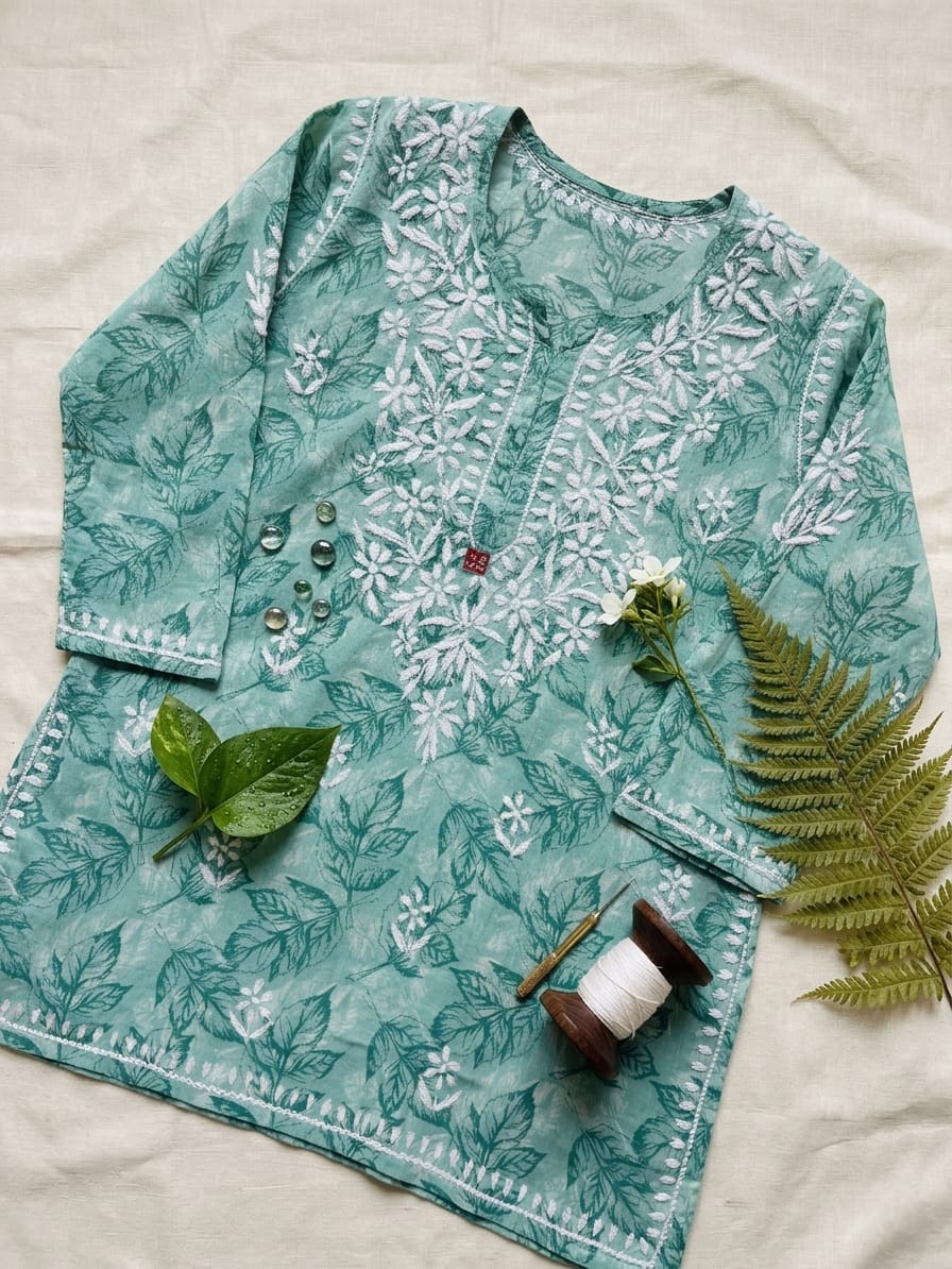 Chikankari Mul Mul Short Kurta