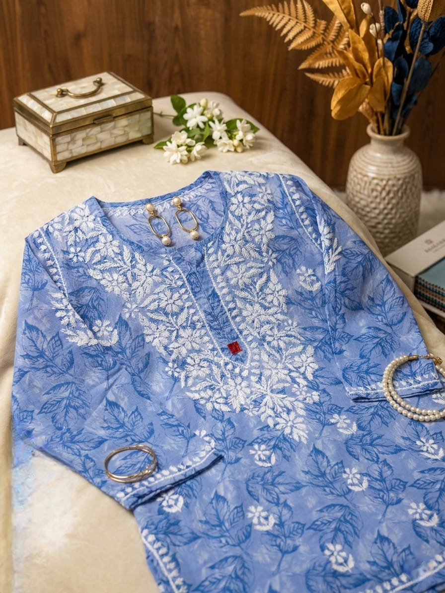 Chikankari Mul Mul Short Kurta
