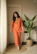Effortless Elegance Cotton Co-Ord Set – Rust Orange