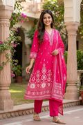 Fuchsia Bloom Cotton A-line Suit Set (3-Piece)