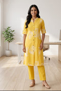 Mustard Yellow Cotton Button-Down Co-ord Set (2-Piece)