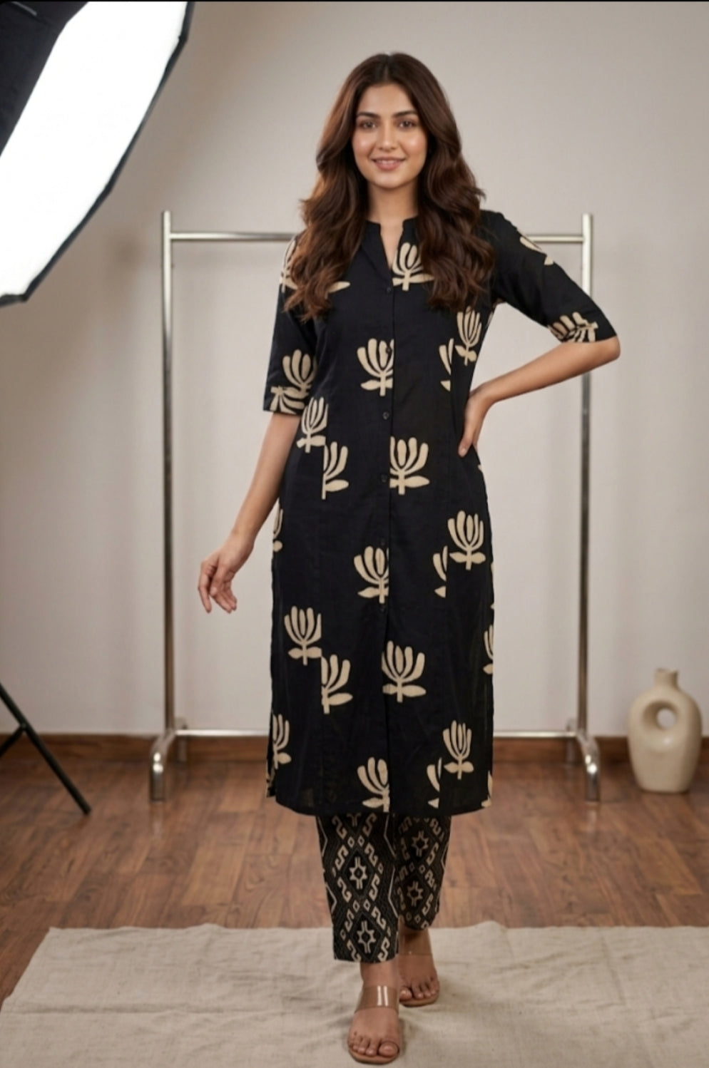 Black Bloom Breathable Cotton Casual Set
