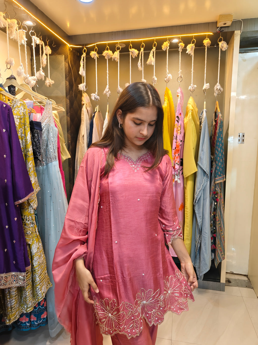 Onion pink  Raw Silk Kurta Set with Intricate Zardozi & Cut Work