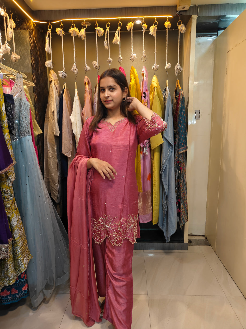 Onion pink  Raw Silk Kurta Set with Intricate Zardozi & Cut Work