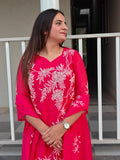Fuchsia Pink Mul Chanderi A-Line Dupatta Set