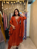Rust Mul Chanderi Handcrafted Angrakha Suit Set
