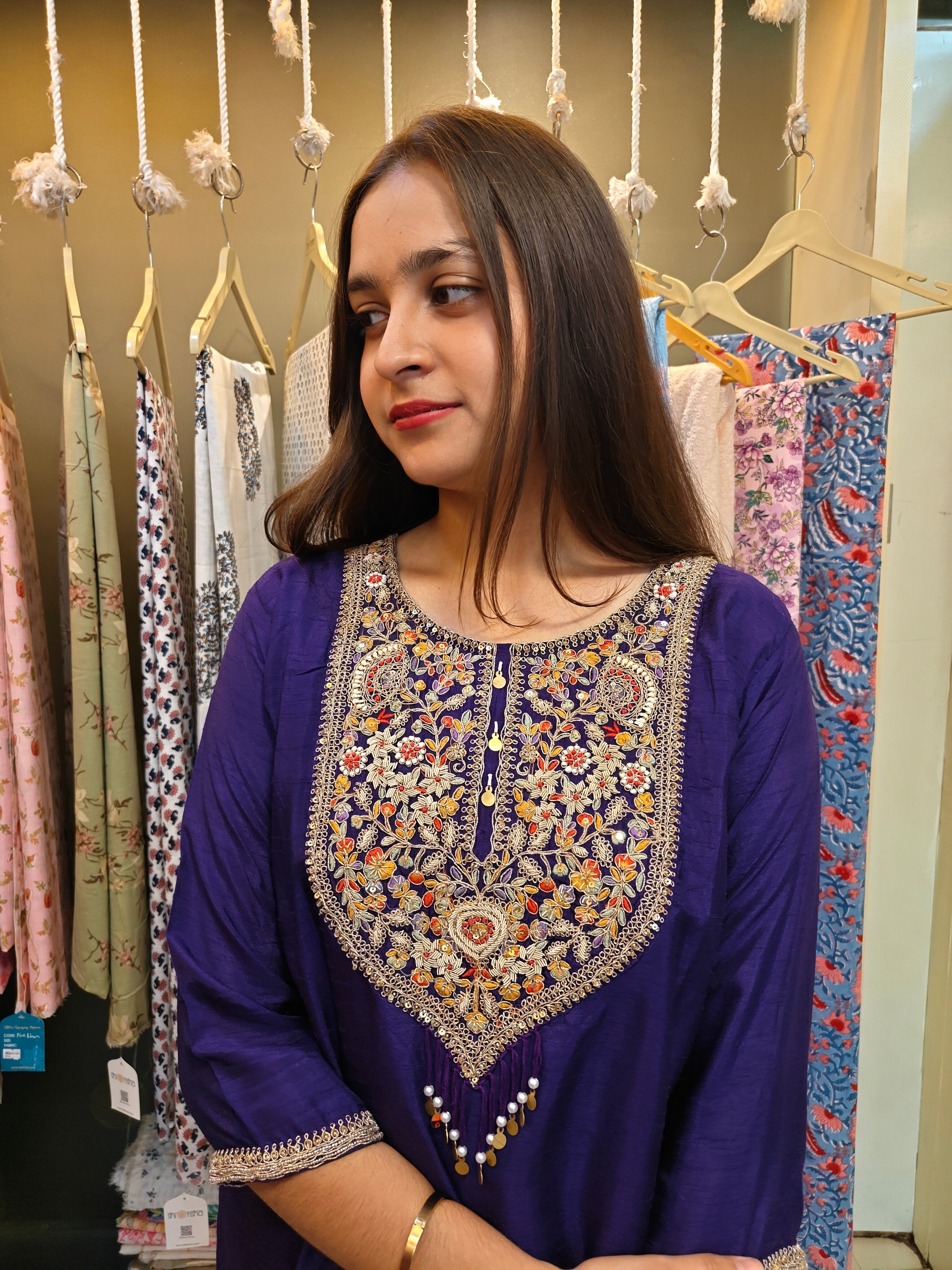 Royal Navy Silk Co-Ord Set with Hand Zardozi Embroidery