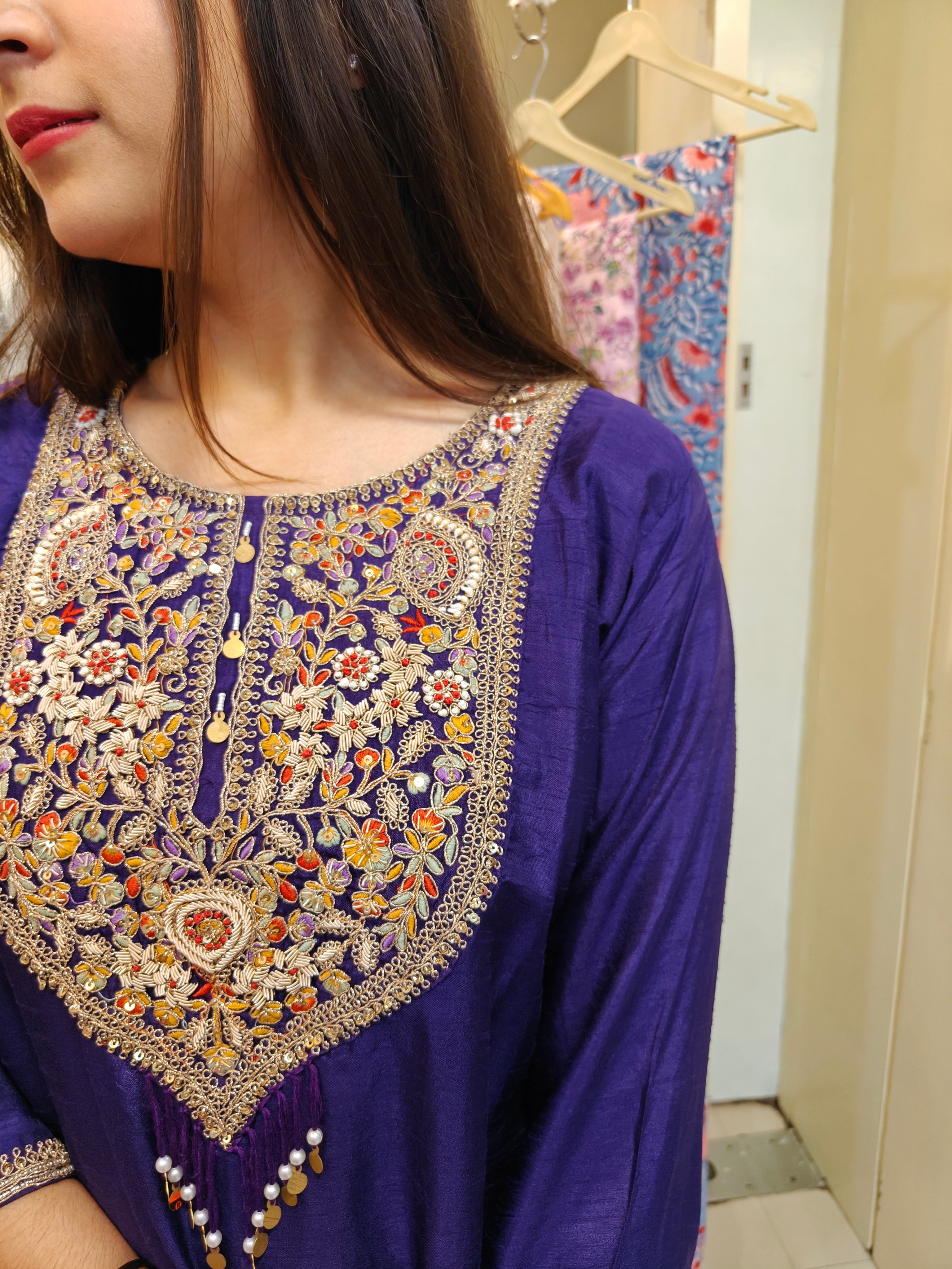 Royal Navy Silk Co-Ord Set with Hand Zardozi Embroidery