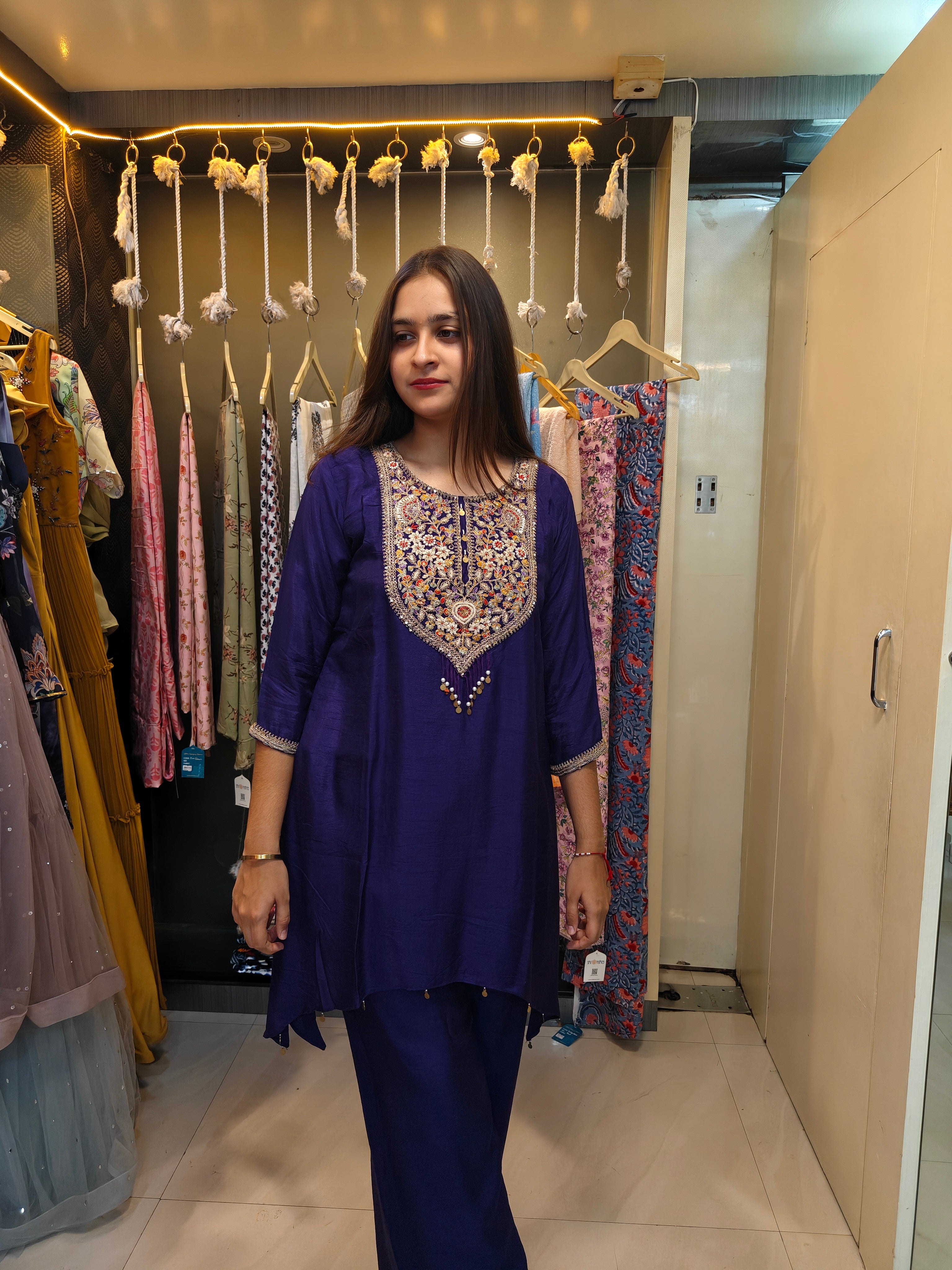 Royal Navy Silk Co-Ord Set with Hand Zardozi Embroidery