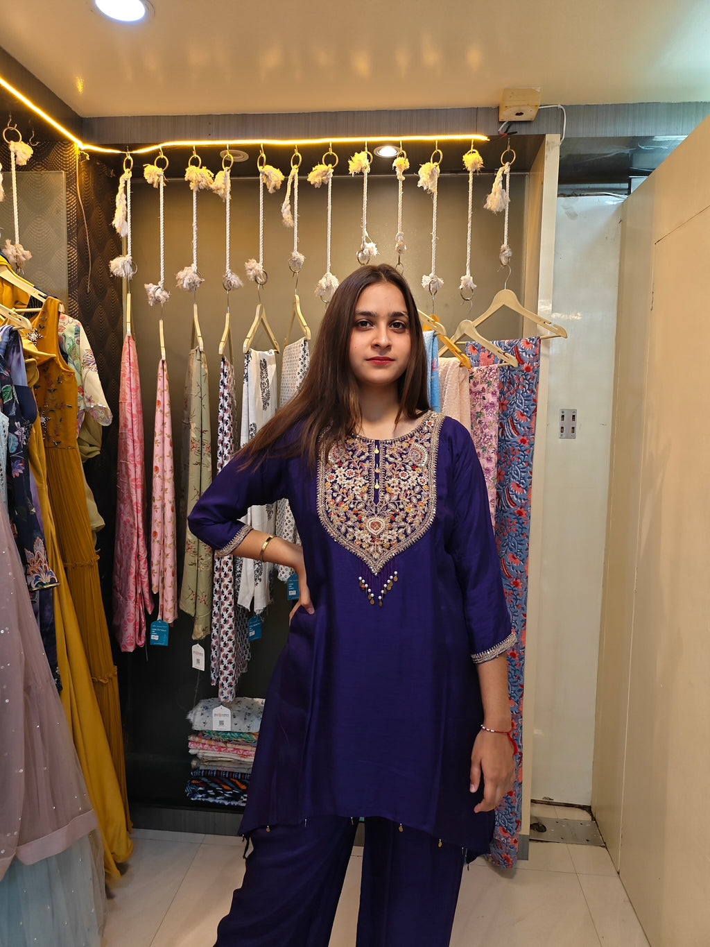 Royal Navy Silk Co-Ord Set with Hand Zardozi Embroidery