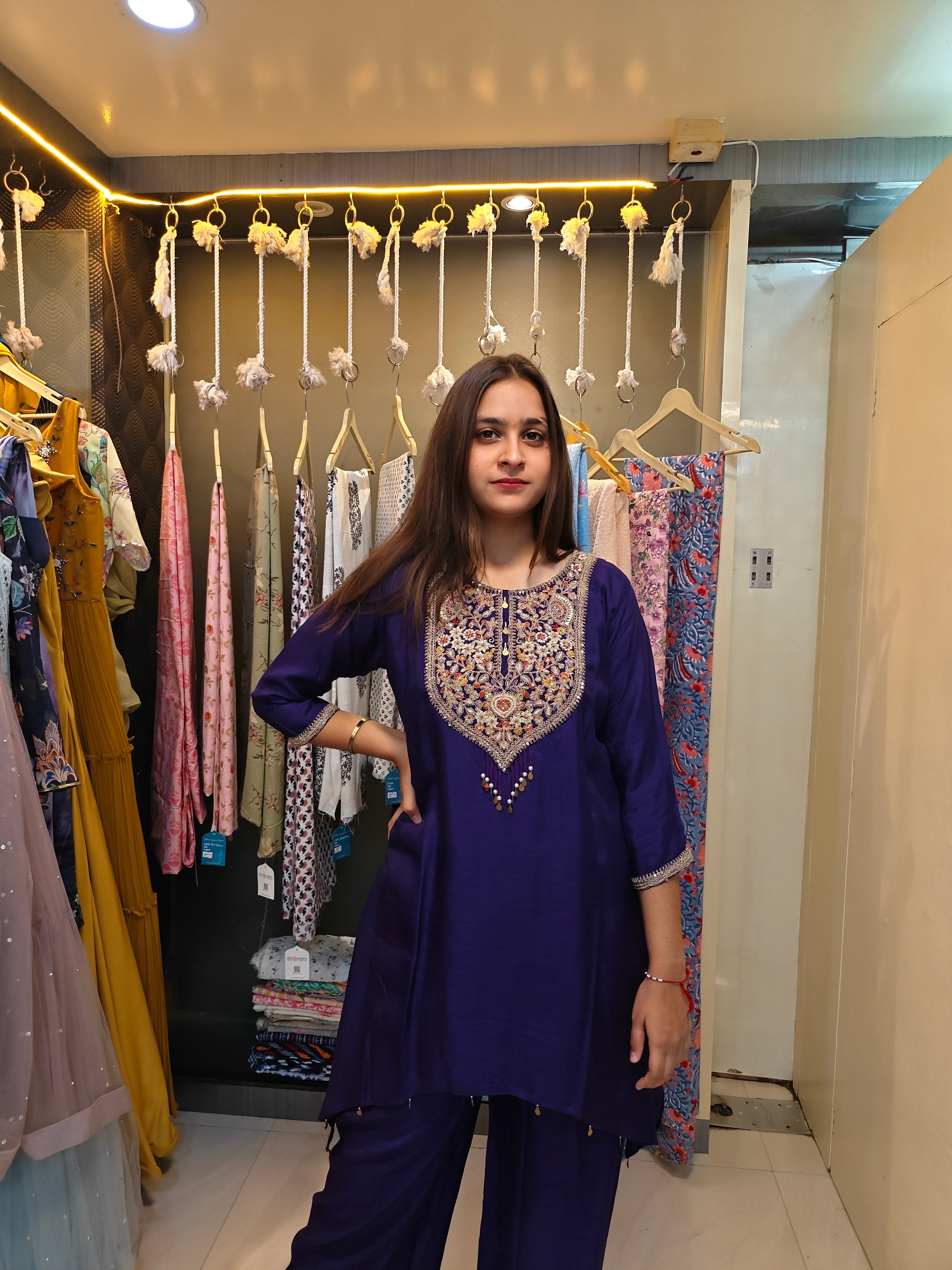 Royal Navy Silk Co-Ord Set with Hand Zardozi Embroidery