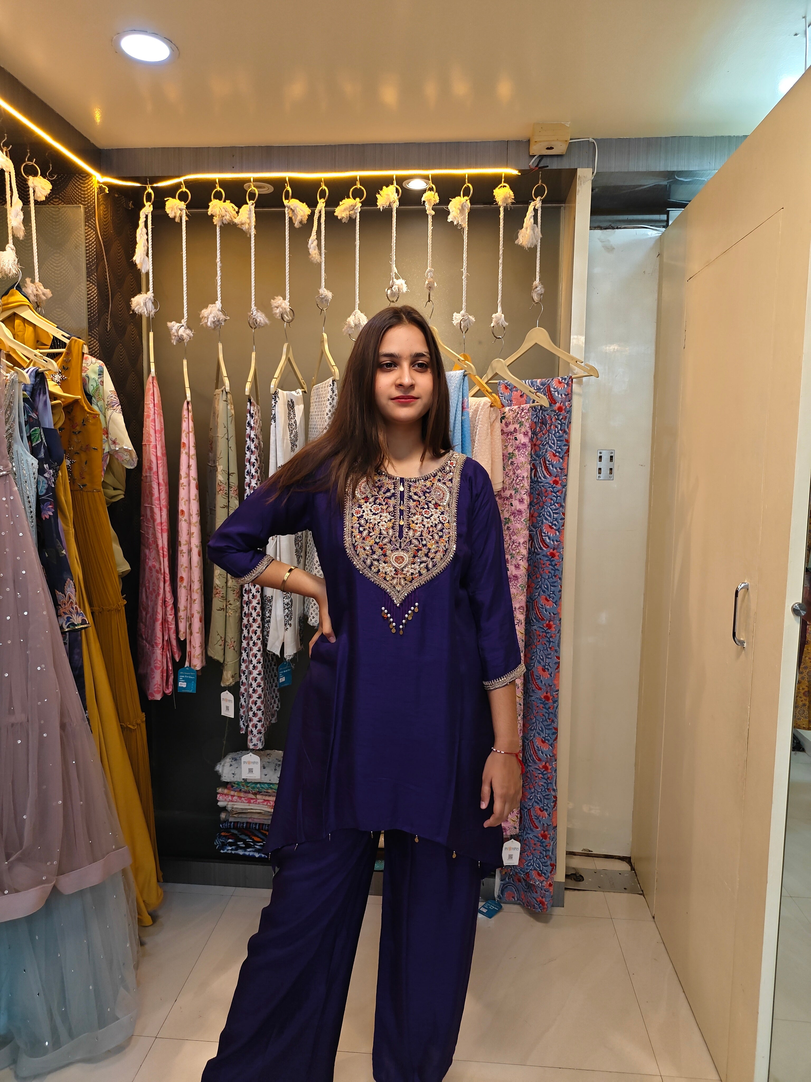 Royal Navy Silk Co-Ord Set with Hand Zardozi Embroidery
