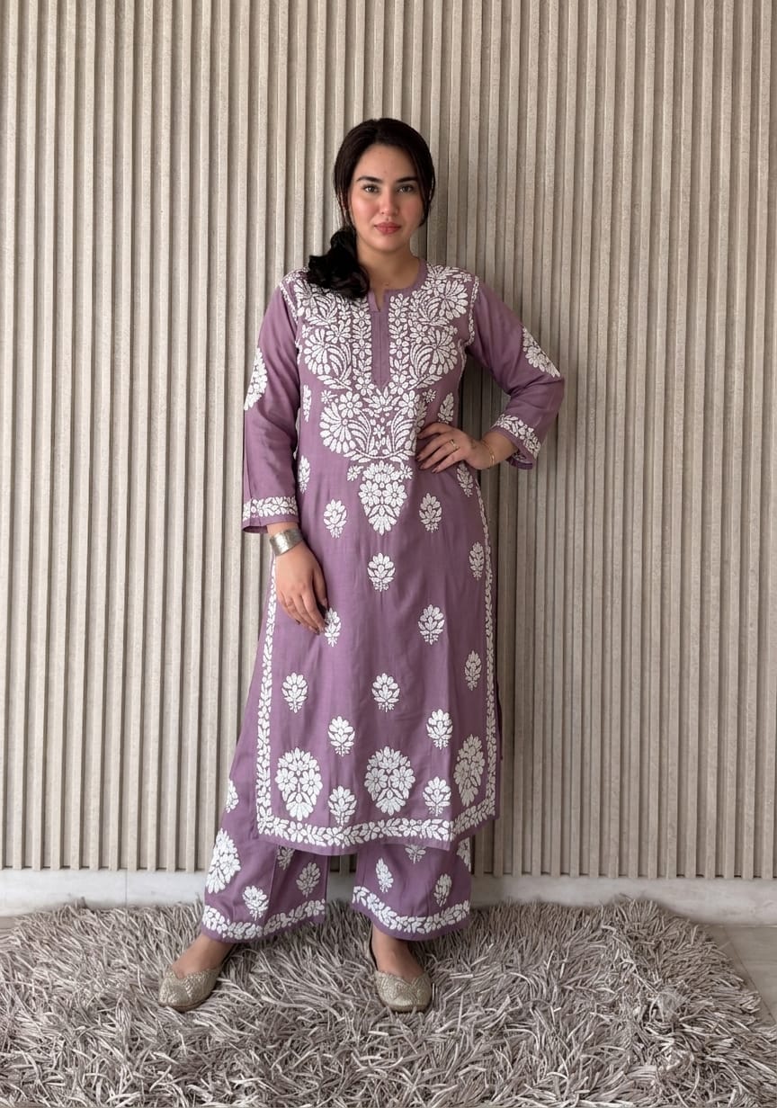 Vibrant  Modal  Chikankari Kurta Set - Two-Piece Traditional Wear