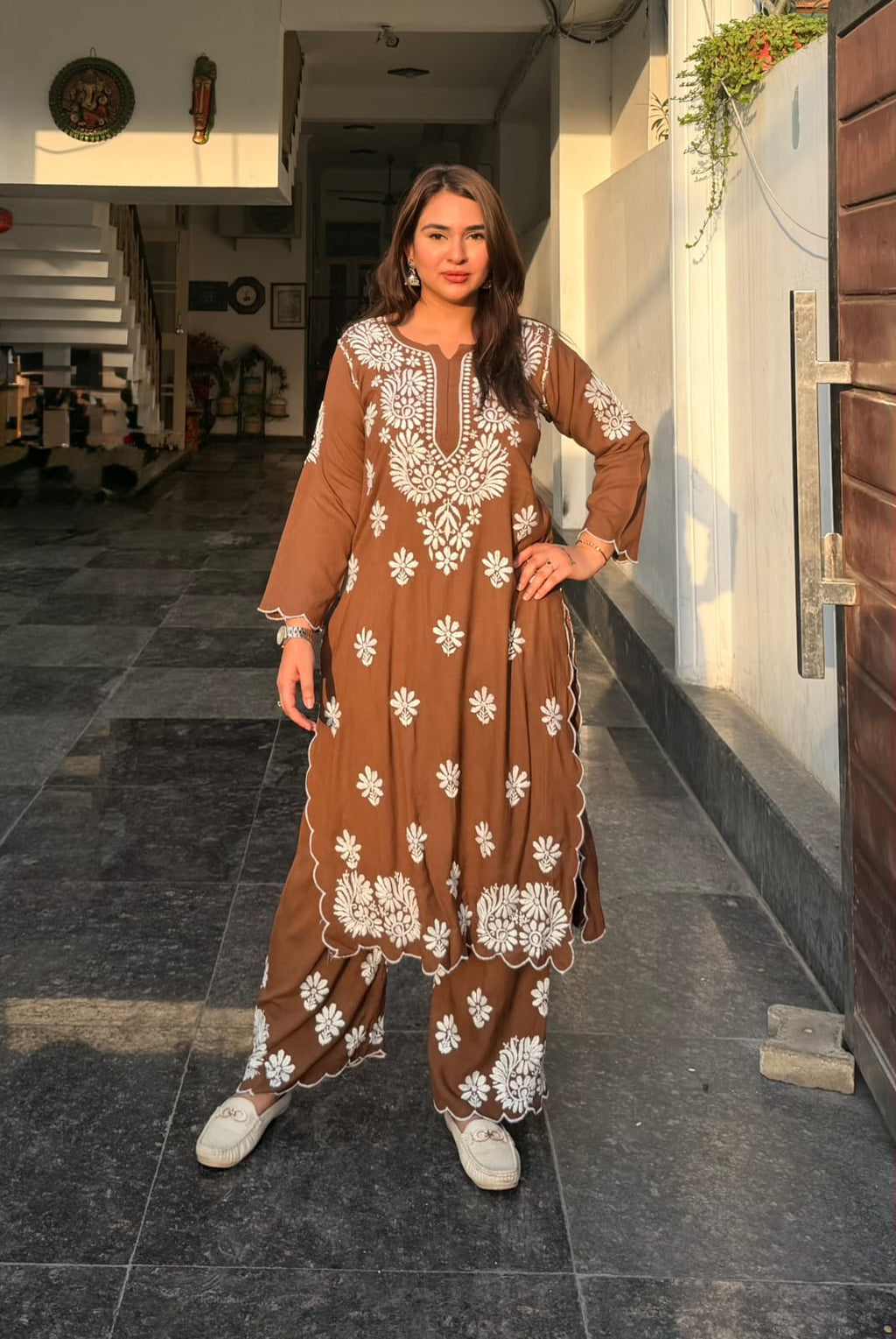 Earthy Elegance: 2-Piece Rayon Chikankari Co-Ord Set – Earthy  Brown