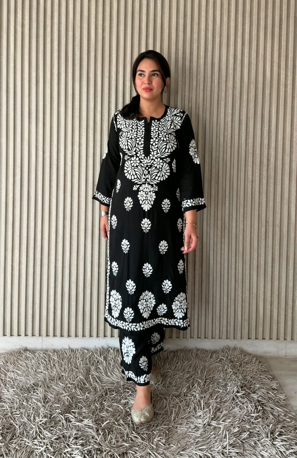Vibrant  Modal  Chikankari Kurta Set - Two-Piece Traditional Wear