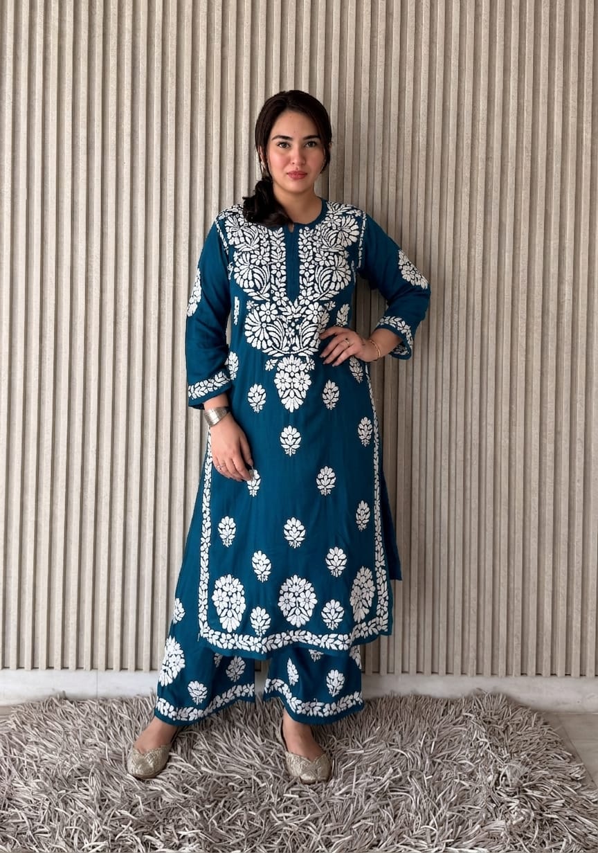 Vibrant  Modal  Chikankari Kurta Set - Two-Piece Traditional Wear