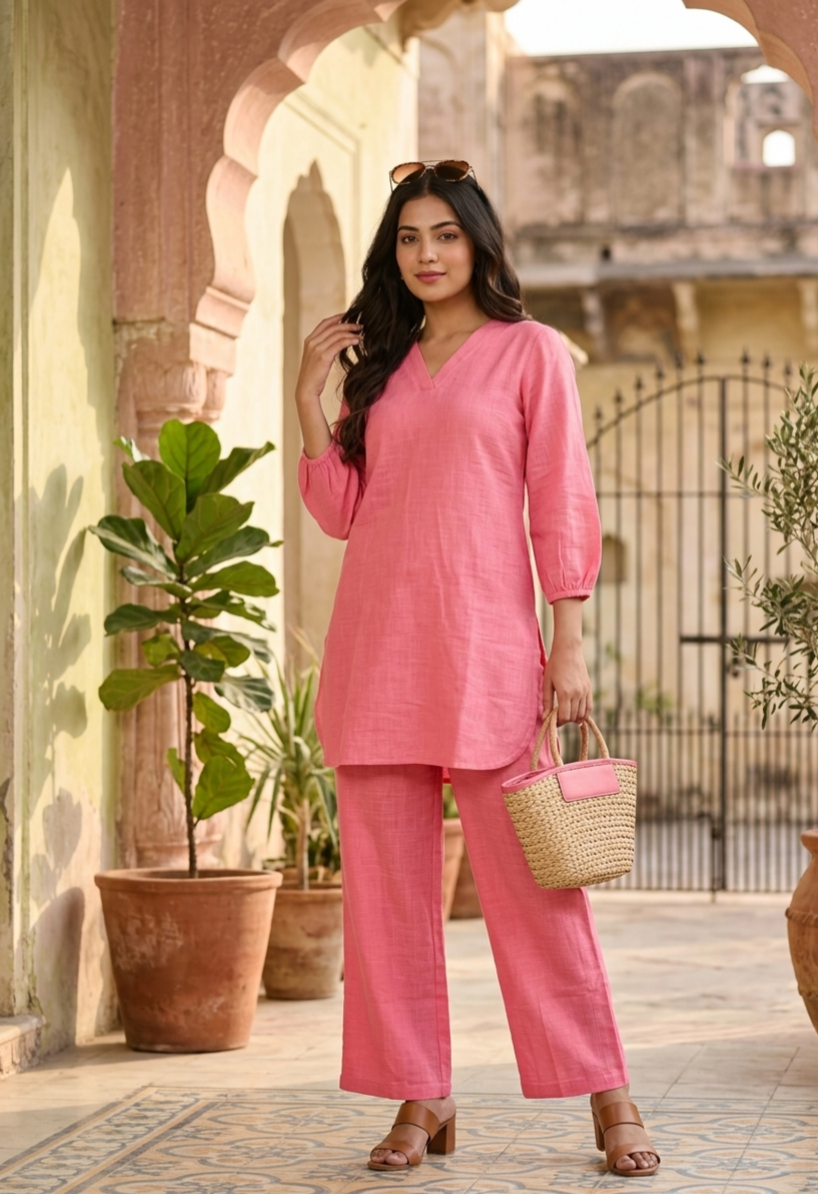 Effortless Elegance: Monochrome Cotton Linen Co-Ord Set