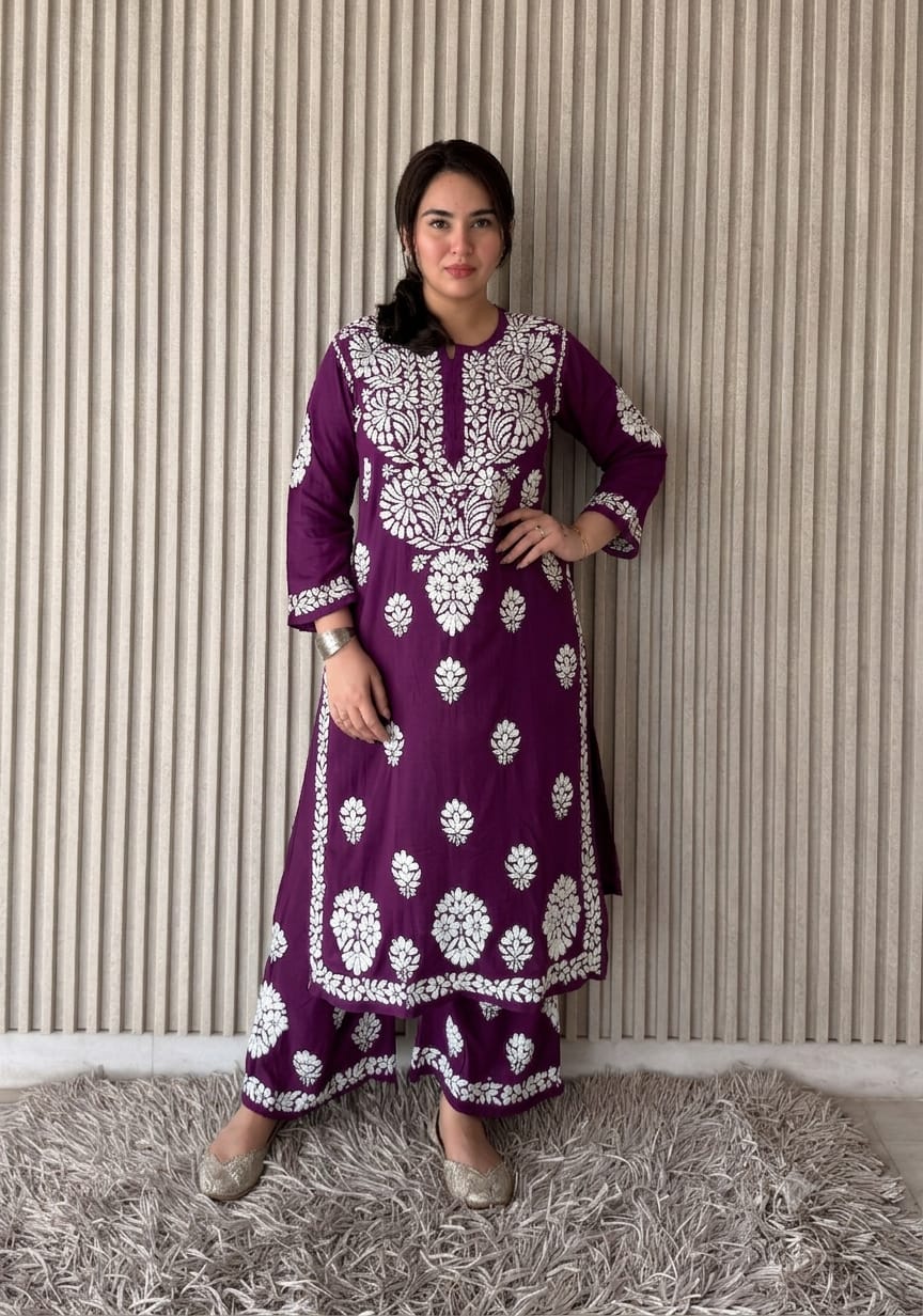 Vibrant  Modal  Chikankari Kurta Set - Two-Piece Traditional Wear