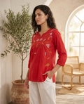 Crimson & Cream Floral Embroidered Cotton Co-ord Set