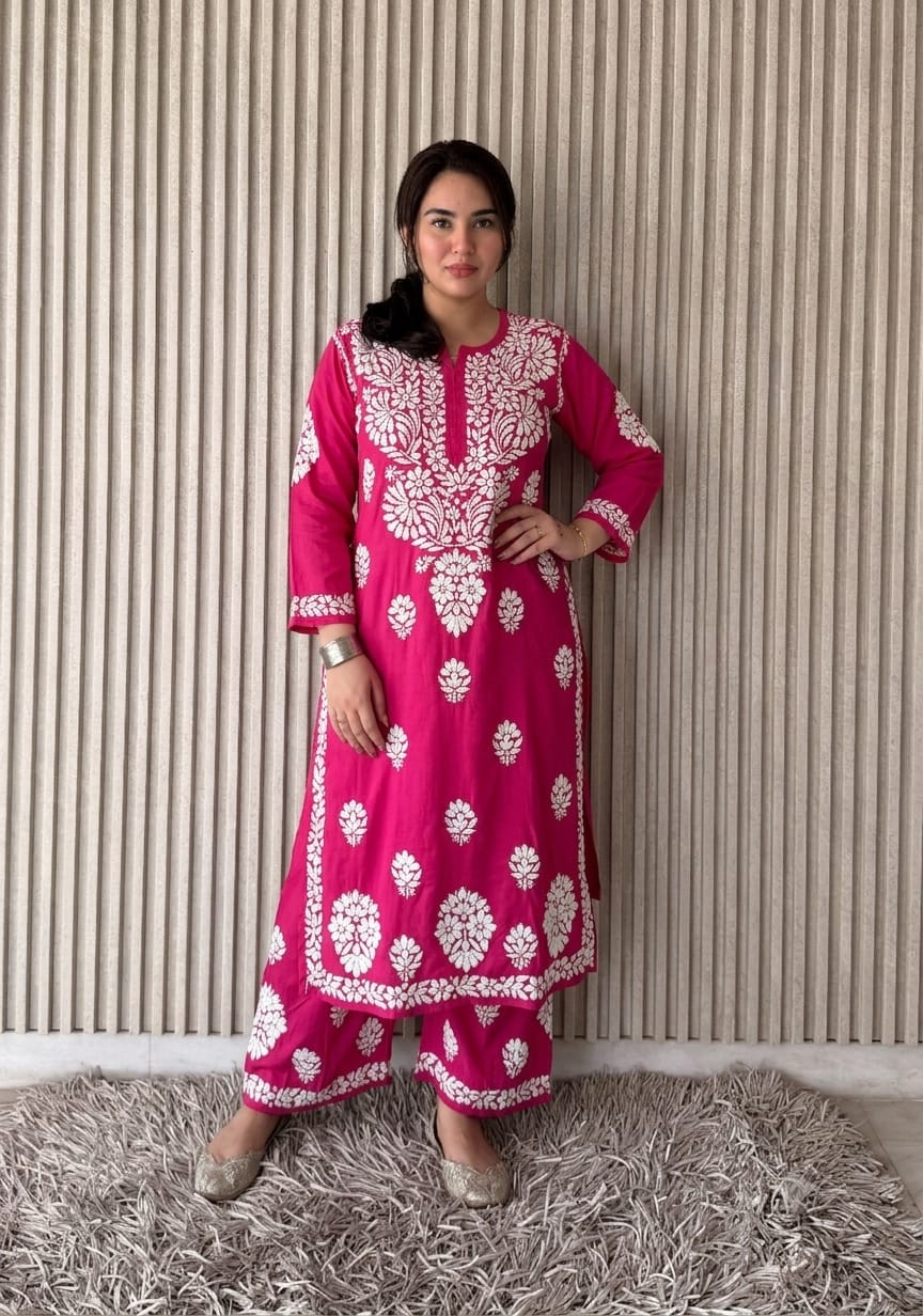 Vibrant  Modal  Chikankari Kurta Set - Two-Piece Traditional Wear