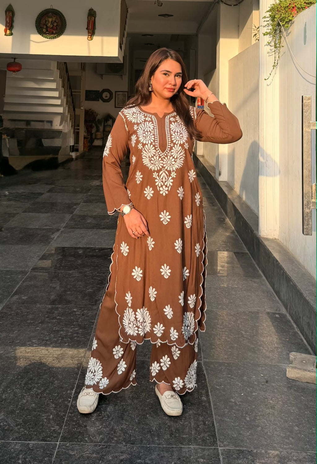 Earthy Elegance: 2-Piece Rayon Chikankari Co-Ord Set – Earthy  Brown