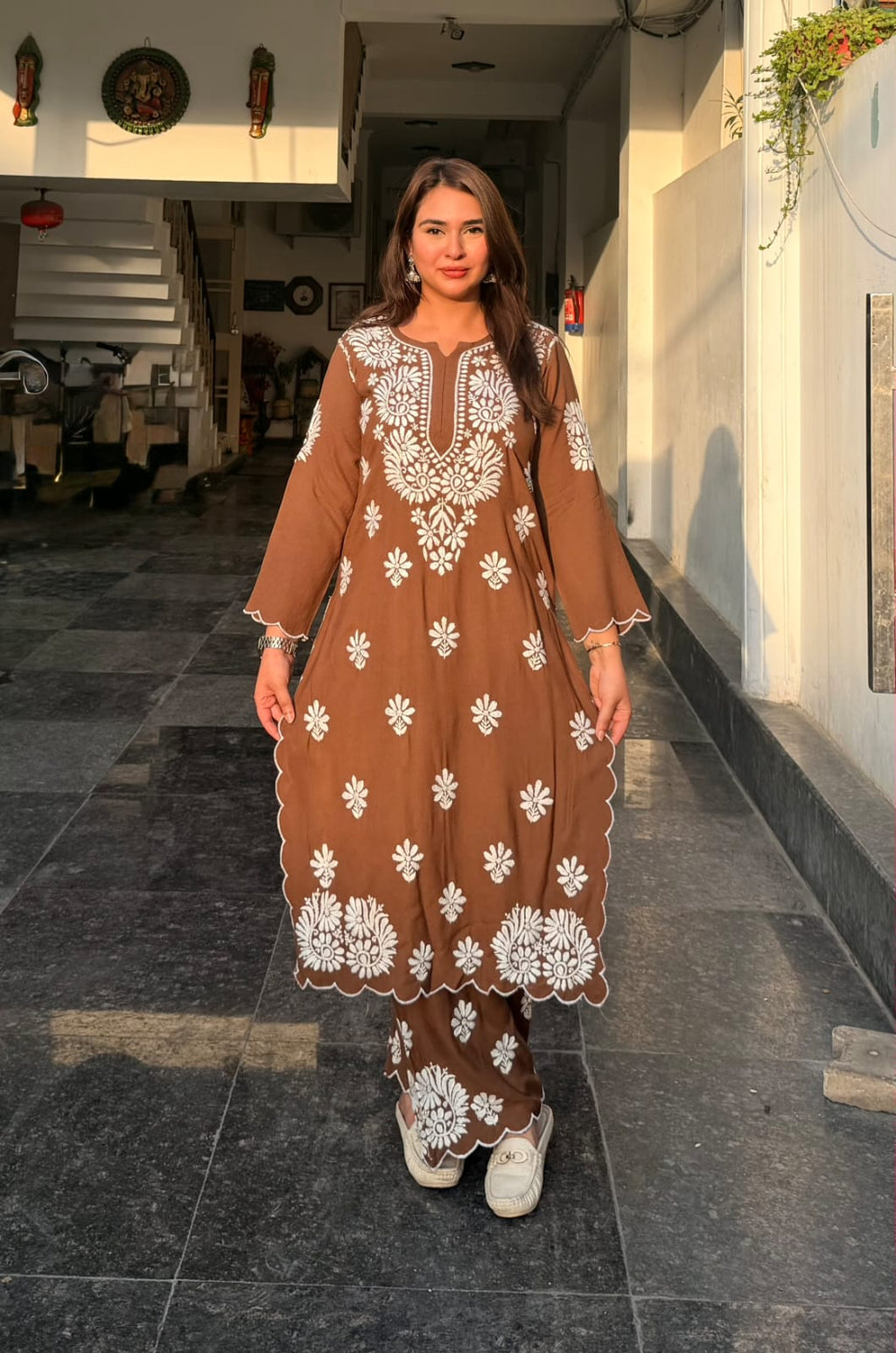 Earthy Elegance: 2-Piece Rayon Chikankari Co-Ord Set – Earthy  Brown