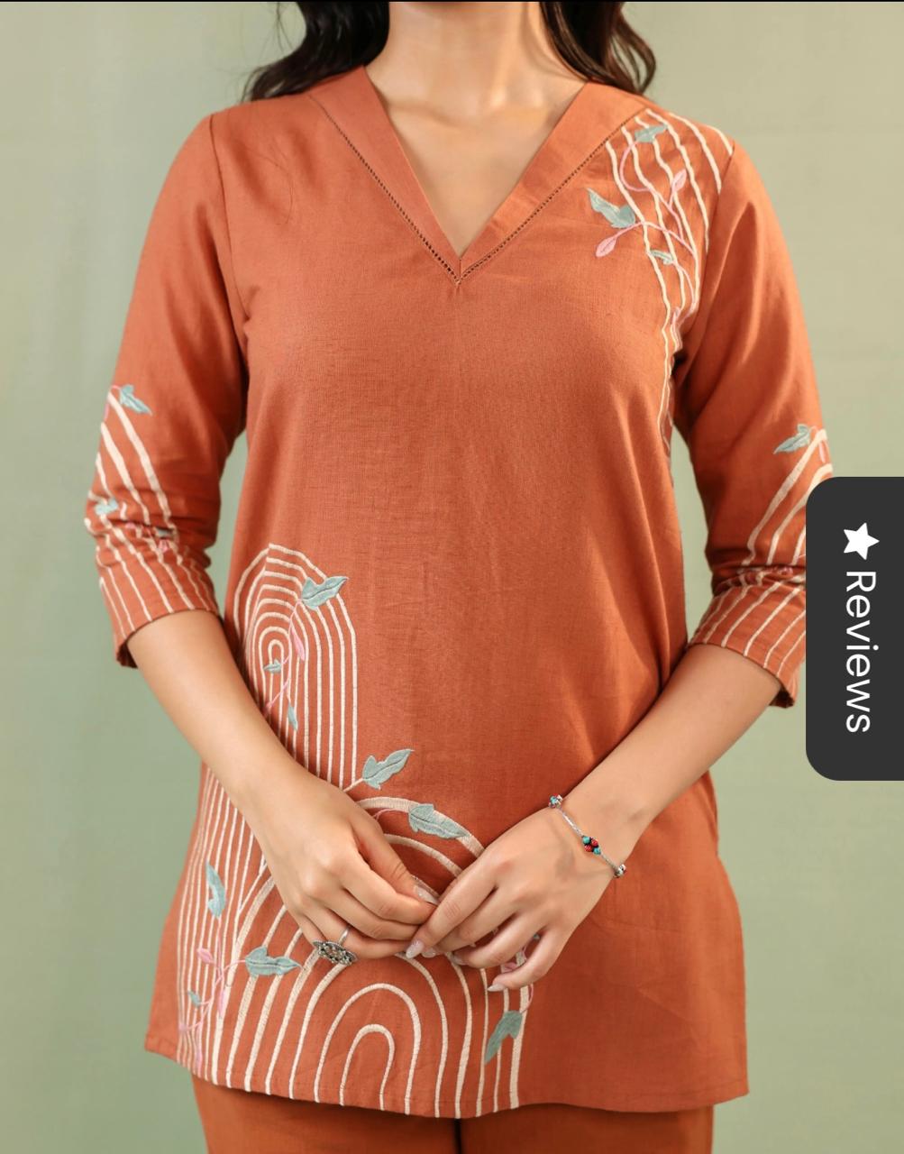 Terracotta Rust Embroidered Cotton Co-ord Set