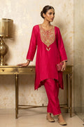 Rani Pink:  Zardozi Raw Silk 2-Piece Set