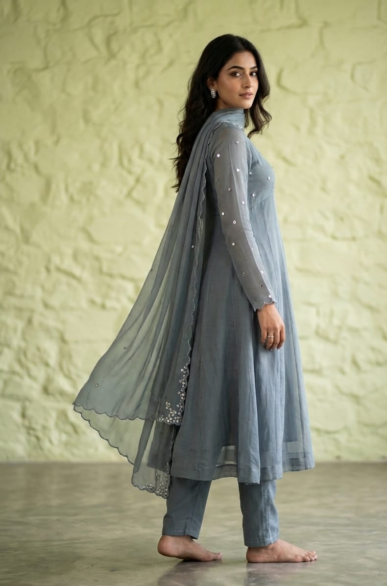 Sky Whisper 3-Piece  Mul Chanderi Anarkali