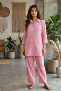 Blush Petal: Hand-Embroidered Cotton Co-ord Set