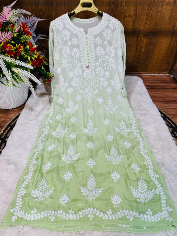 Lucknowi Chikankari Premium Muslin 3D Work Kurti