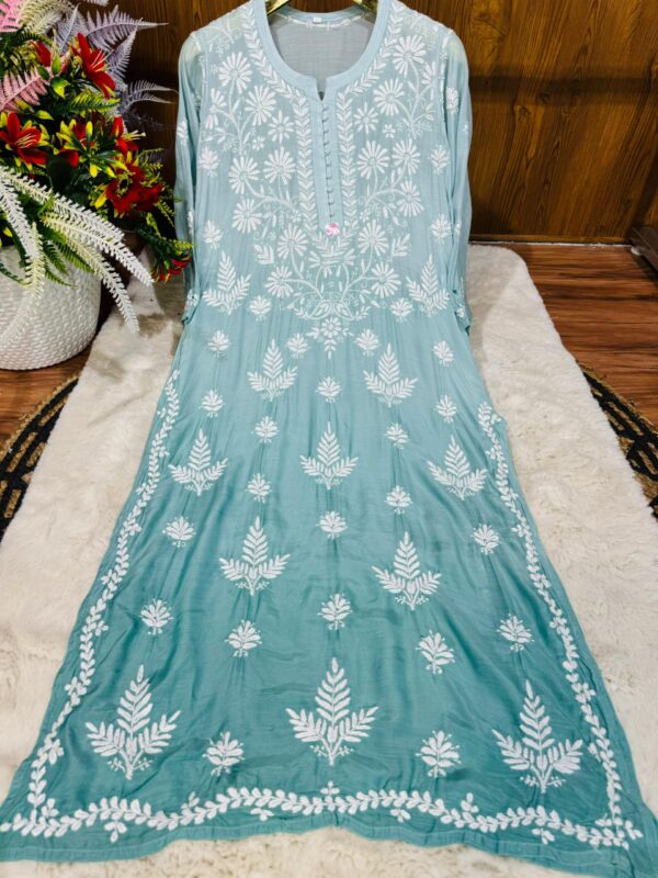 Lucknowi Chikankari Premium Muslin 3D Work Kurti