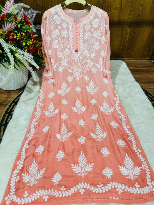Lucknowi Chikankari Premium Muslin 3D Work Kurti