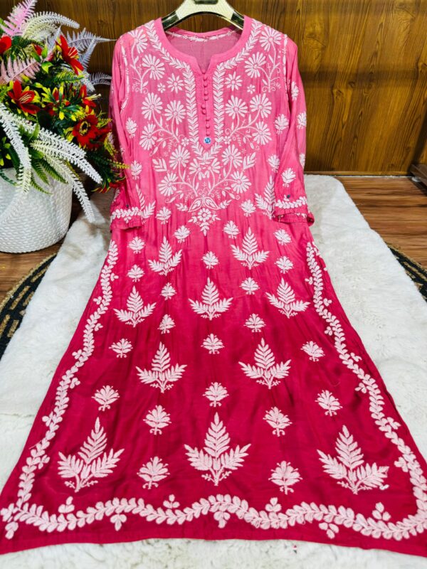 Lucknowi Chikankari Premium Muslin 3D Work Kurti