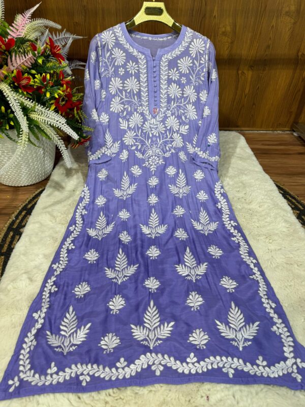 Lucknowi Chikankari Premium Muslin 3D Work Kurti
