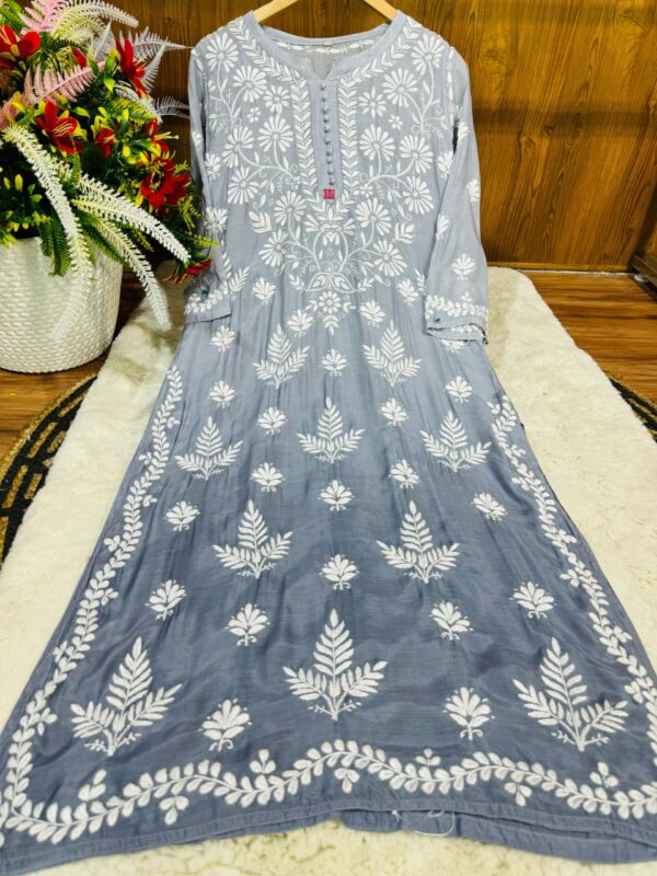 Lucknowi Chikankari Premium Muslin 3D Work Kurti