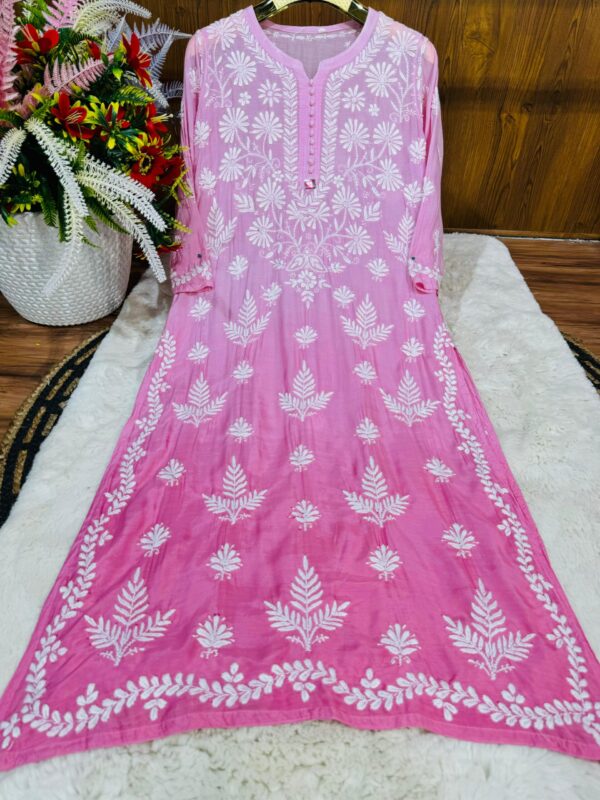 Lucknowi Chikankari Premium Muslin 3D Work Kurti