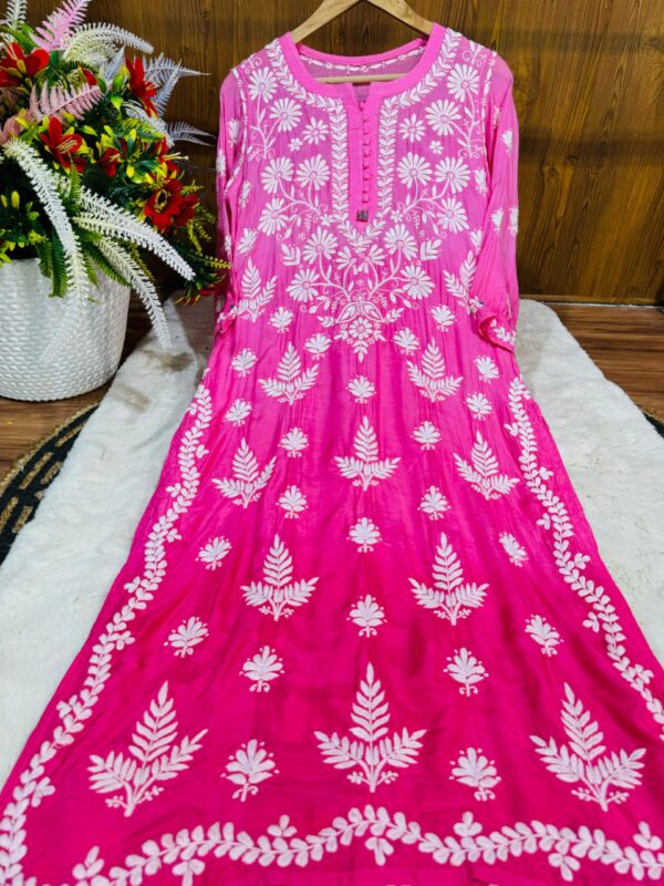 Lucknowi Chikankari Premium Muslin 3D Work Kurti