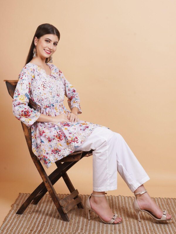 Chikankari Printed Mul-Mul Angrakha