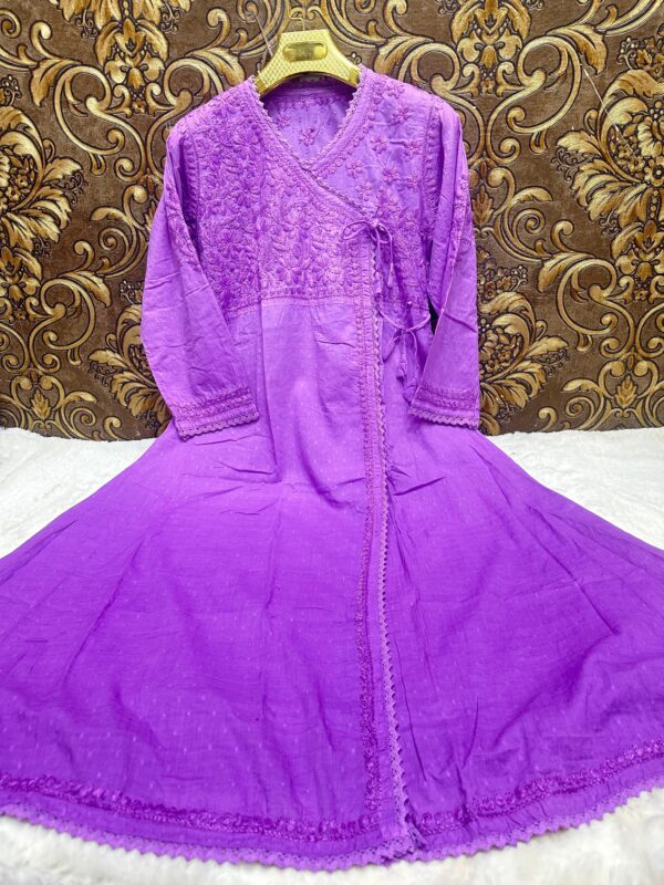 Lucknowi Chikankari Doby Cotton Dori Angrakha .