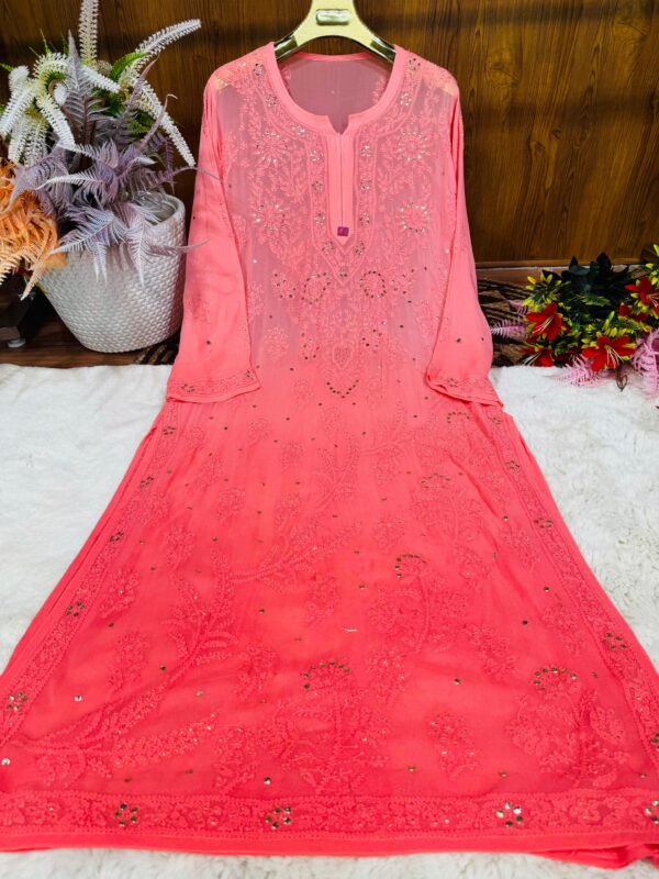Lucknowi Chikankari Premium Viscose Chikankari Mukaish Kurti And Kalidaar Sharara .