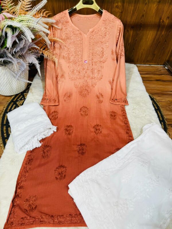 Lucknowi Chikankari Omre Dyble Rayon Kurti .