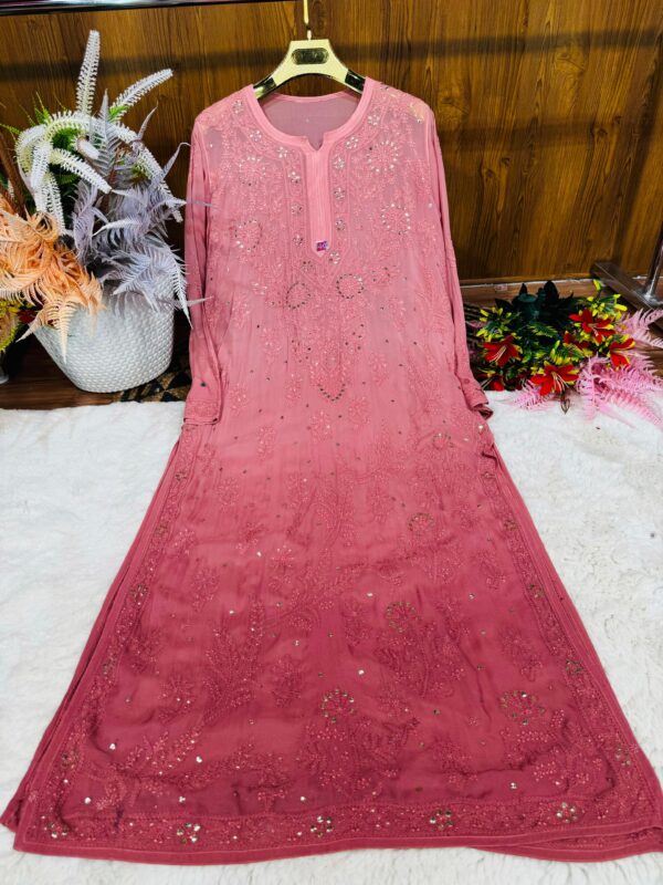 Lucknowi Chikankari Premium Viscose Chikankari Mukaish Kurti And Kalidaar Sharara .
