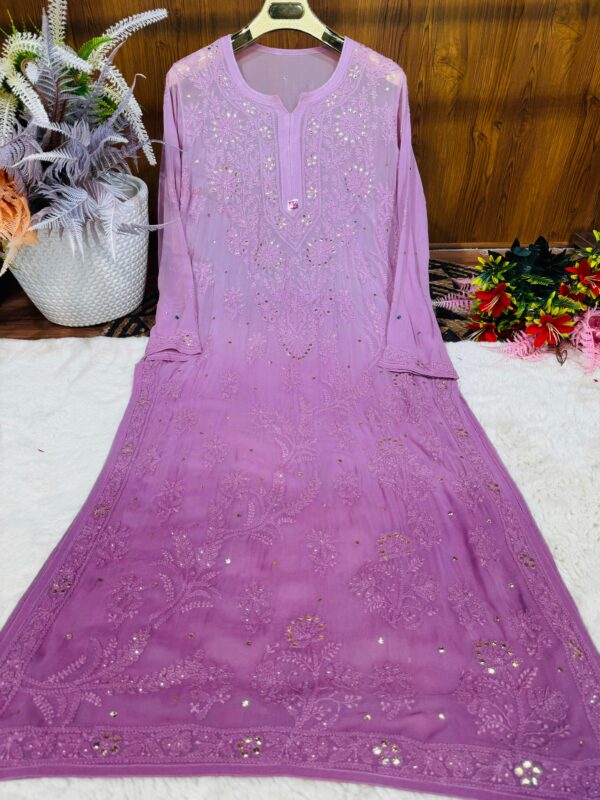 Lucknowi Chikankari Premium Viscose Chikankari Mukaish Kurti And Kalidaar Sharara .