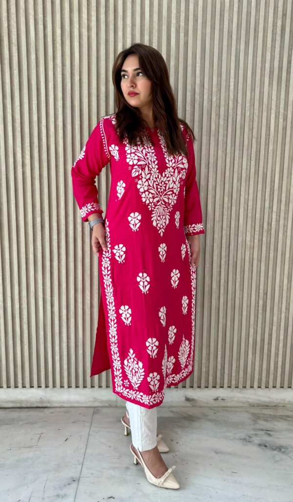 Lucknowi Chikankari Rayon Kurti .