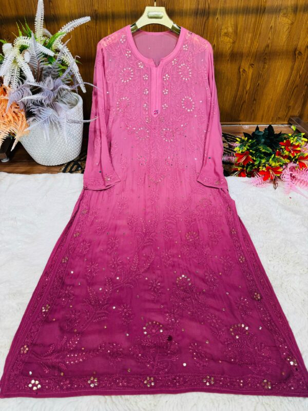 Lucknowi Chikankari Premium Viscose Chikankari Mukaish Kurti And Kalidaar Sharara .