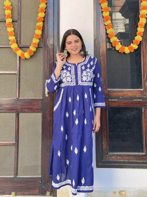 Lucknowi Chikankari A-line Cotton Kurti .