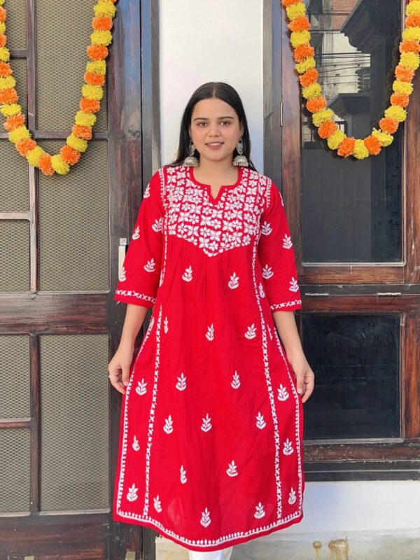 Lucknowi Chikankari Cotton A-line Kurti .