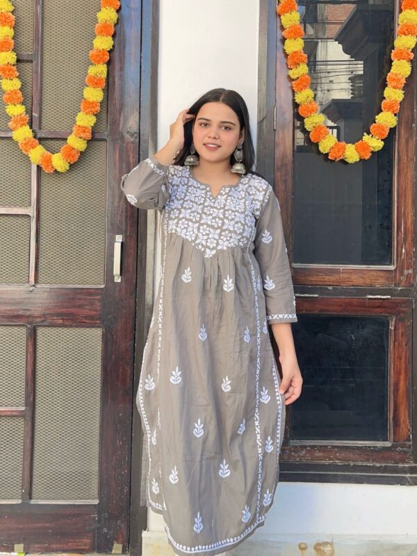 Lucknowi Chikankari Cotton A-line Kurti .